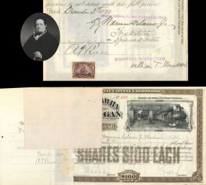 Kanawha and Michigan Railway Co. signed by Warren Delano - 1890 dated Autographed Stock Certificate