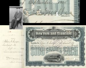New York and Stamford Railway Co. Signed by C.S. Mellen - Autographed 1905 dated Stock Certificate