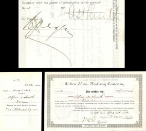 Fulton Chain Railway Co. Issued to and signed by Alfred H. Smith and M.S. Barger - 1919 dated Autographed Stock Certificate