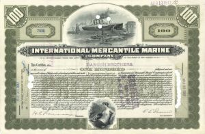 International Mercantile Marine Co. issued to Baruch Brothers - 1917 dated Autographed Stock Certificate