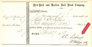  New-York and Harlem Rail Road Co. Signed by A. Belmont - 1869 Autograph Stock Certificate