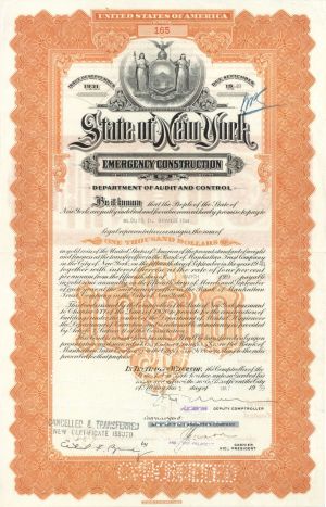 State of New York Issued to Louis D. Brandeis - $1,000 1939 dated Autographed Bond