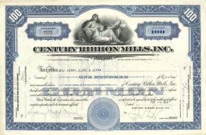 Century Ribbon Mills, Inc. Issued to Henry Clews and Co. - 1946 or 1948 dated Authogragh Railway Bond