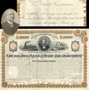 Chicago, Rock Island and Pacific Railroad Co. Transferred to Chauncey M. Depew - 1896 dated $5,000 Bond