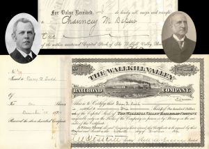 Wallkill Valley Railroad Co. Transferred to Chauncey M. Depew and signed by E.V.W. Rossiter - 1892 dated Stock Certificate