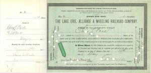 Lake Erie, Alliance and Wheeling Railroad Co. signed by James Rudolph Garfield - 1901 dated Autograph Railway Stock Certificate