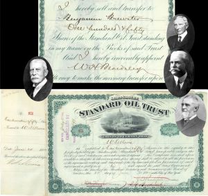 Standard Oil Trust Signed by J.D. Rockefeller, H.M. Flagler, W.H. Beardsley, J.A. Bostwick and Benjamin Brewster - 1884 dated Autograph Stock Certificate