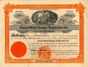Alaska United Copper Exploration Co. - Stock Certificate