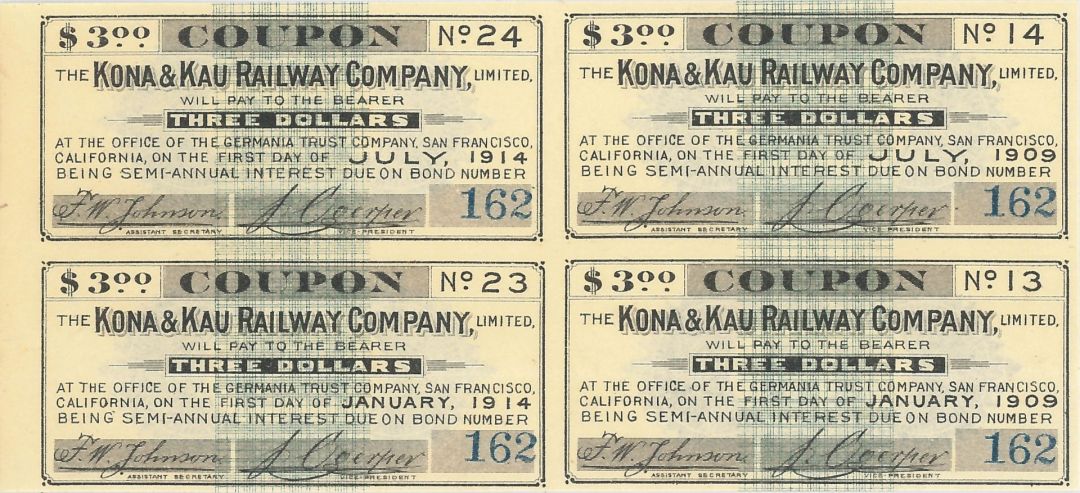 Kona and Kau Railway Co. - Bond Coupons