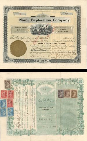 Nome Exploration Co.  - 1902 dated Stock Certificate