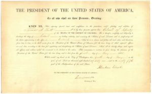 Abraham Lincoln signed Appointment to Thomas A. Scott - SOLD