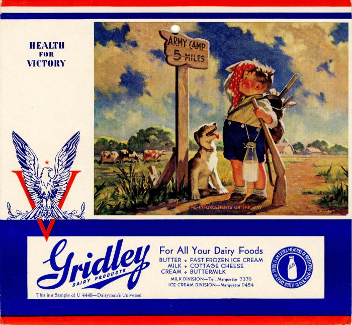 Gridley Dairy Products Calendar - 1944 dated Americana