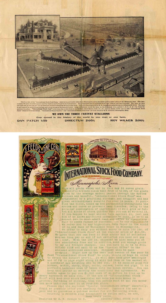 Letter from the International Stock Food Co. - Minneapolis, Minnesota Letterhead - Americana