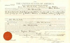 Land Grant signed under Benjamin Harrison Adminstration - Secretarial Signature