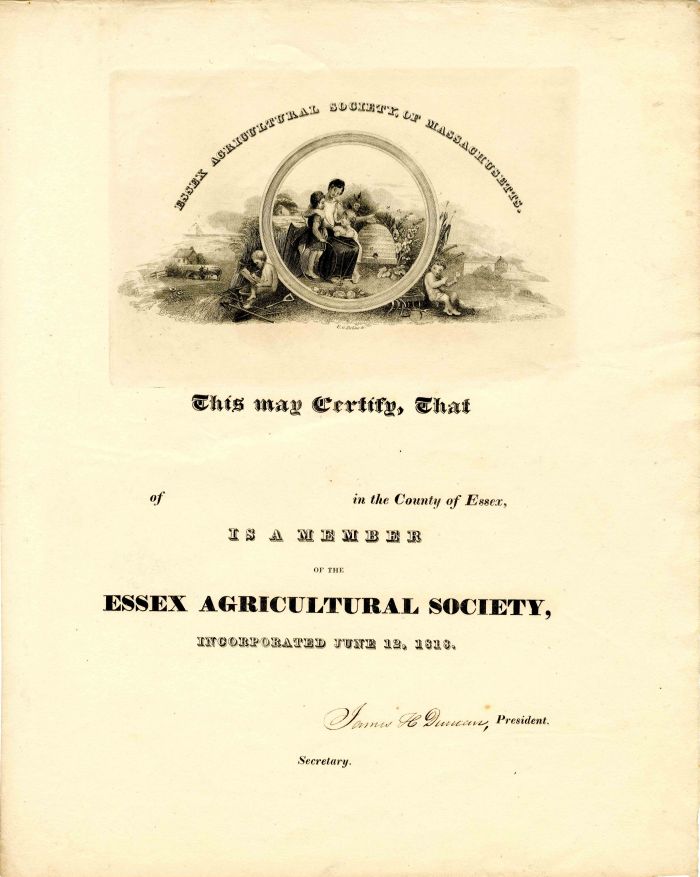 Essex Agricultural Society of Massachusetts Certificate - Americana