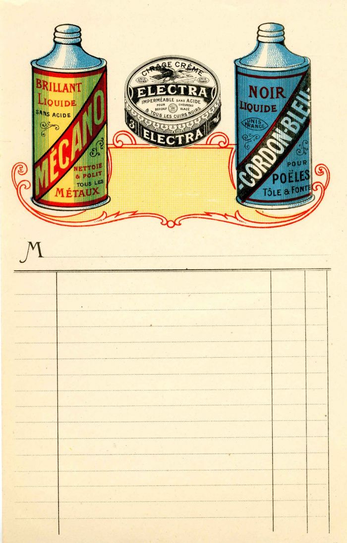 Invoice for Mecano, Electra and Cordon-Bleu