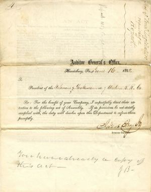 Auditor General's Office Document - Act 1858 - Americana