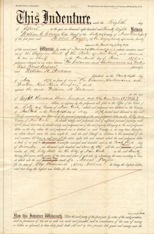 Indenture of 1878 - Deed Involving Moses Taylor - Not Signed