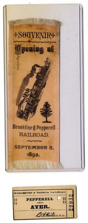 Souvenir Ribbon and Ticket for Worcester and Nashua Railroad