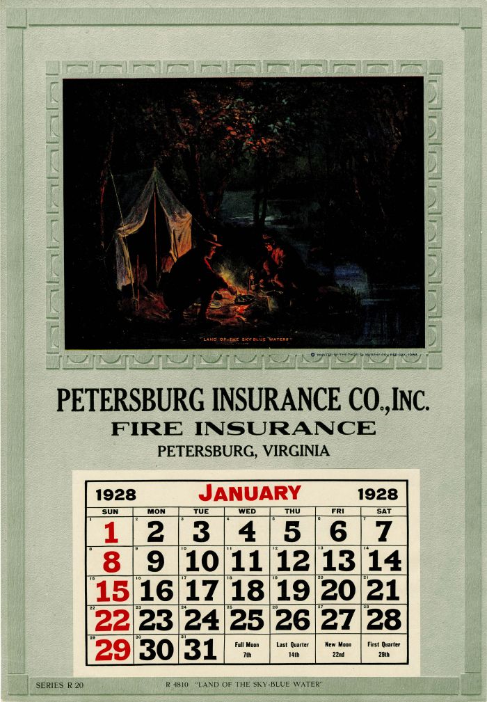 Sample Ad Calendar for Petersburg Insurance Co., Inc. Fire Insurance