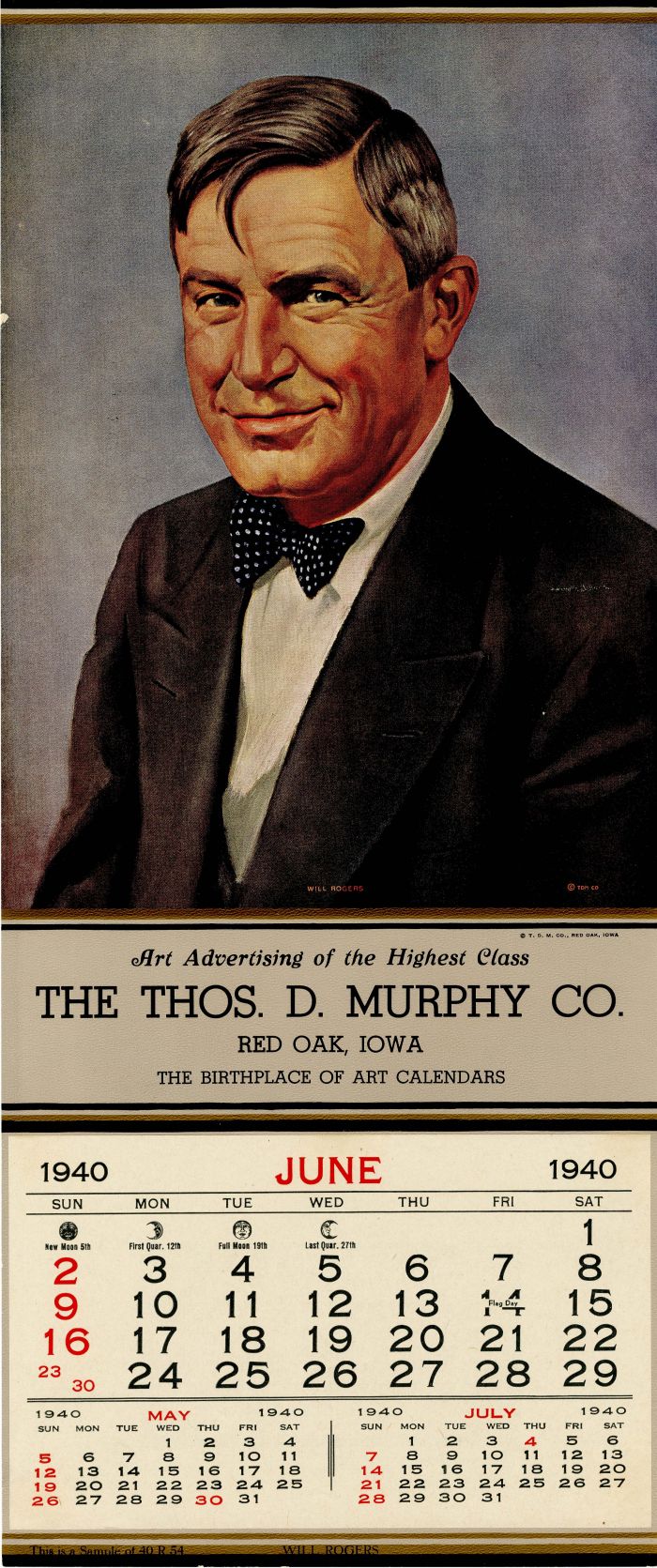 Sample Ad Calendar for Thos. D. Murphy Co.