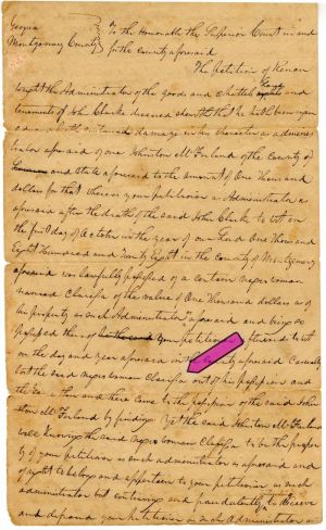 1828 - Slavery Document - Montgomery Georgia
