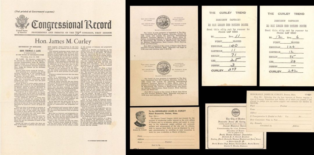 Group of Mayor Curley Documents - James Michael Curley - 1940's dated Americana