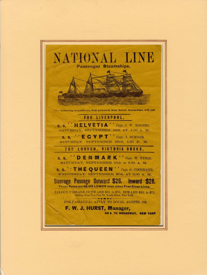 Advertisement for National Line Passenger Steamships