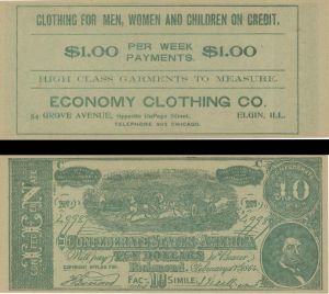 Confederate States of America -  Ad Note - Economy Clothing Co.