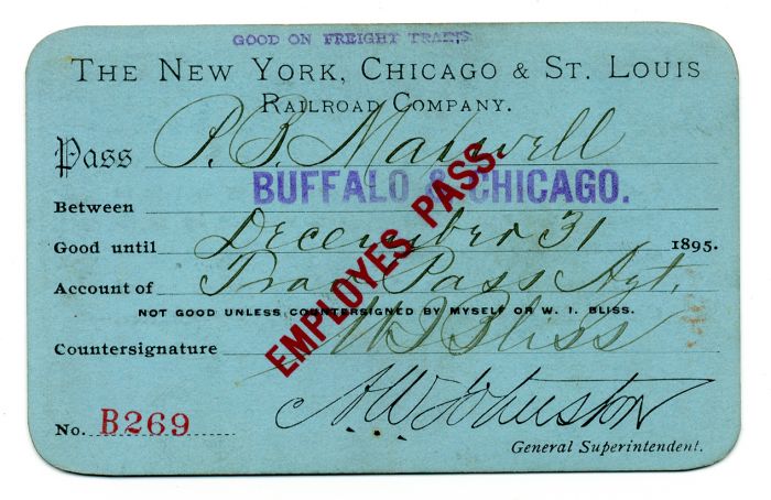 New York, Chicago and St. Louis Railroad Co. 1895 dated Railroad Pass - Americana