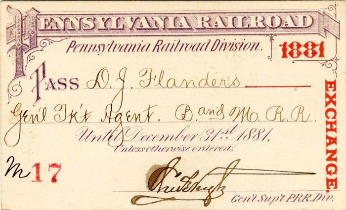 Pennsylvania Railroad Railroad Pass - Americana