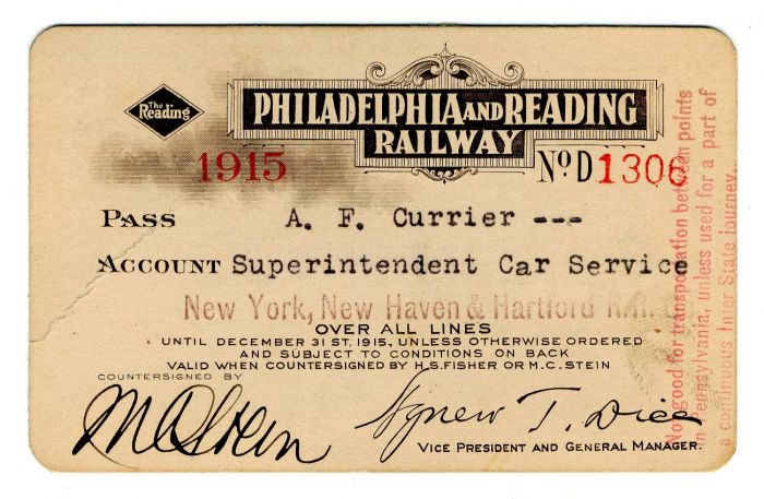Philadelphia and Reading Railway Railroad Pass - Americana