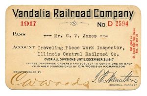 Vandalia Railroad Co. Railroad Pass - Americana