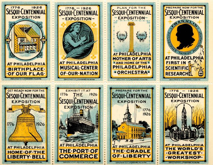 Sesqui-Centennial Exposition Stamps - Americana - Block of 8 Stamps