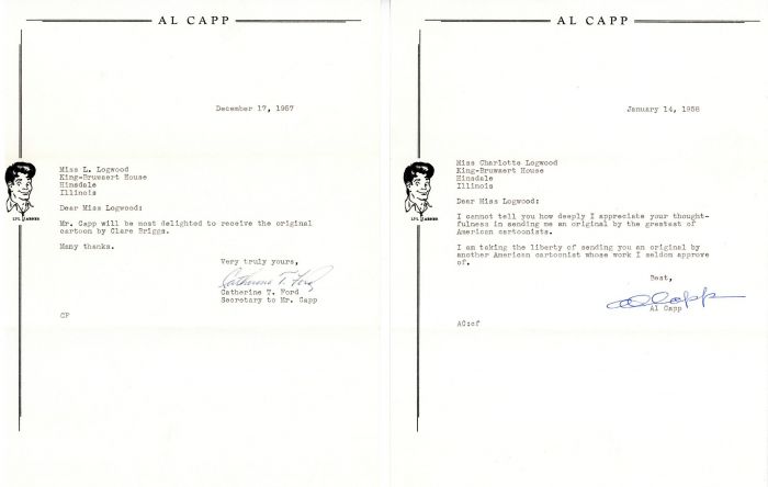 Al Capp signed Letters and Cartoon Strip - Americana