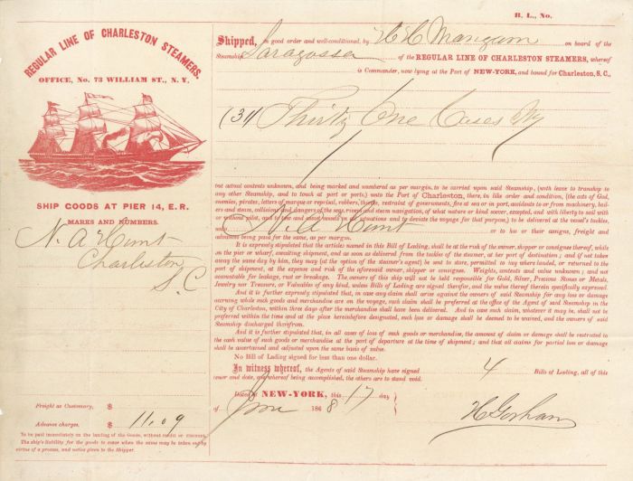 Regular Line of Charleston Steamers - Shipping Manifest - Americana