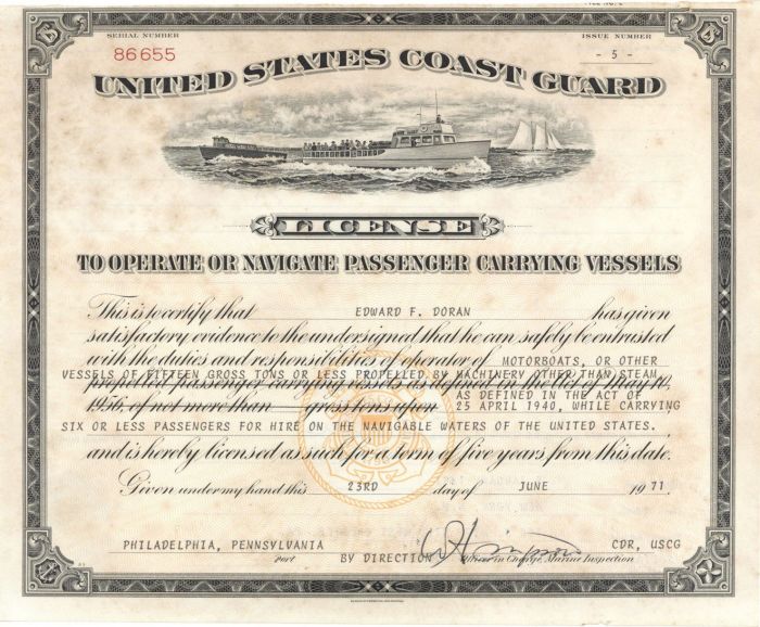 United States Coast Guard License - Americana