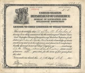 United States Department of Commerce Bureau of Navigation and Steamboat Inspection License - Americana