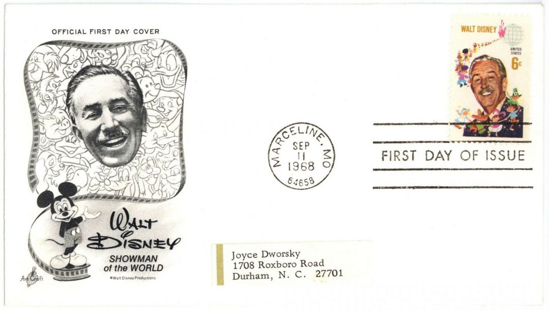 1968 First Day Issue Cover - Walt Disney - Americana