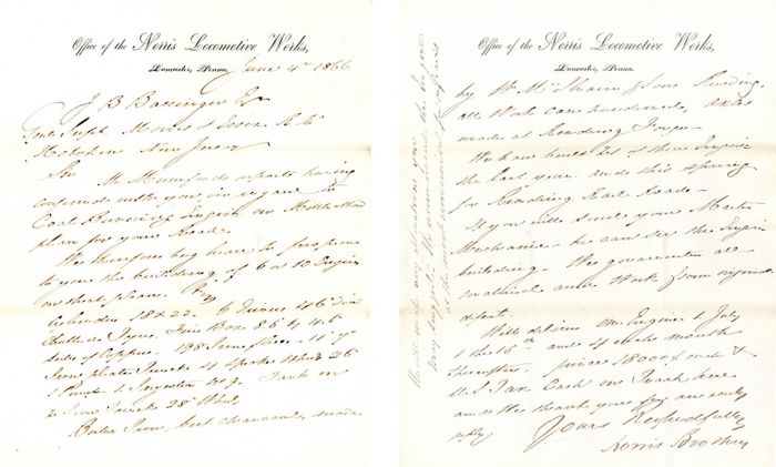Norris Locomotive Works Letter - Americana