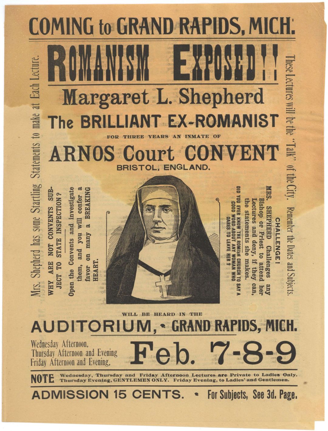 Anti-Catholic Brochure - Grand Rapids, Michigan - circa 1890's Americana - With Stains
