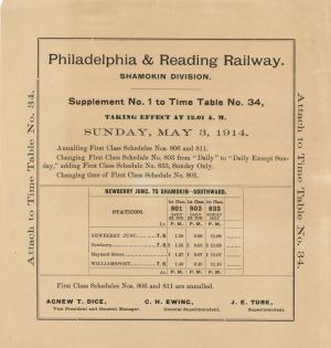 Philadelphia and Reading Railway Time Table - Americana