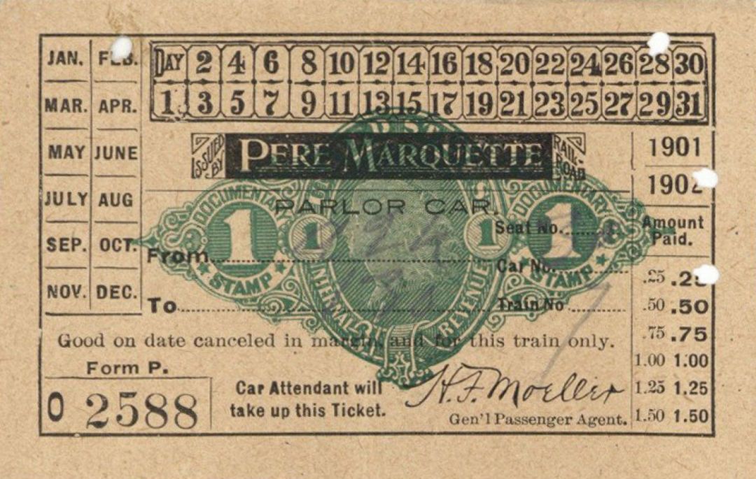Pere Marquette Railroad Ticket - 1902 dated Americana