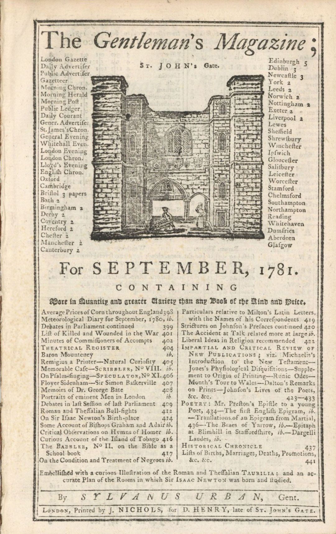 1781 dated Gentleman's Magazine - Americana
