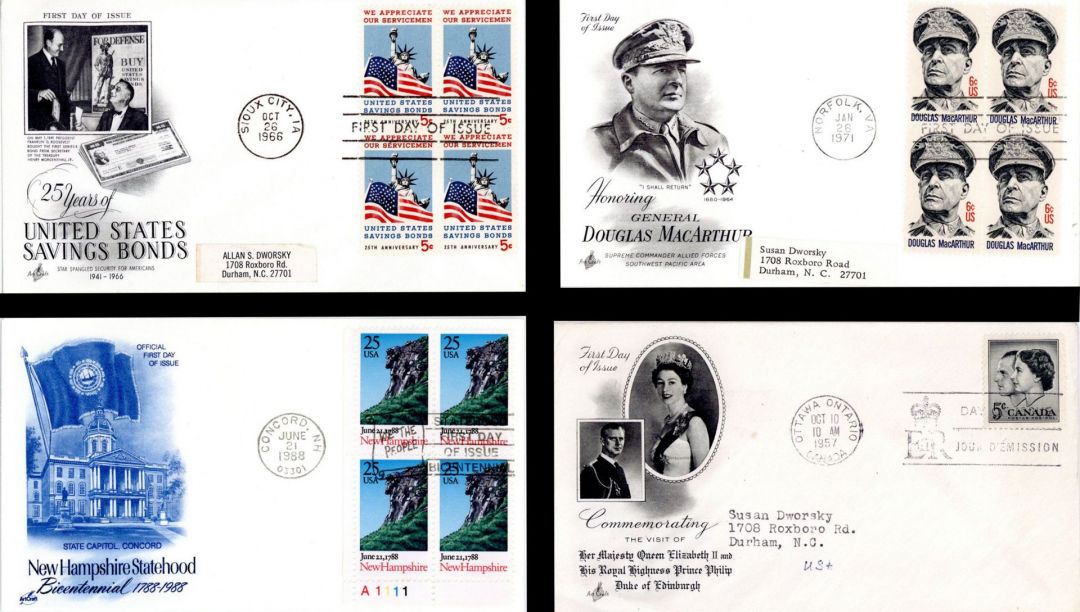 Set of 4 First Day Covers - Americana