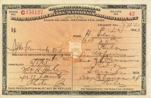 Prescription Form - dated 1923-1925 - National Prohibition Act - Americana - Beautiful Orange Background