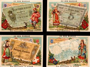 Set of 4 Trade Cards of Foreign Paper Money - Americana