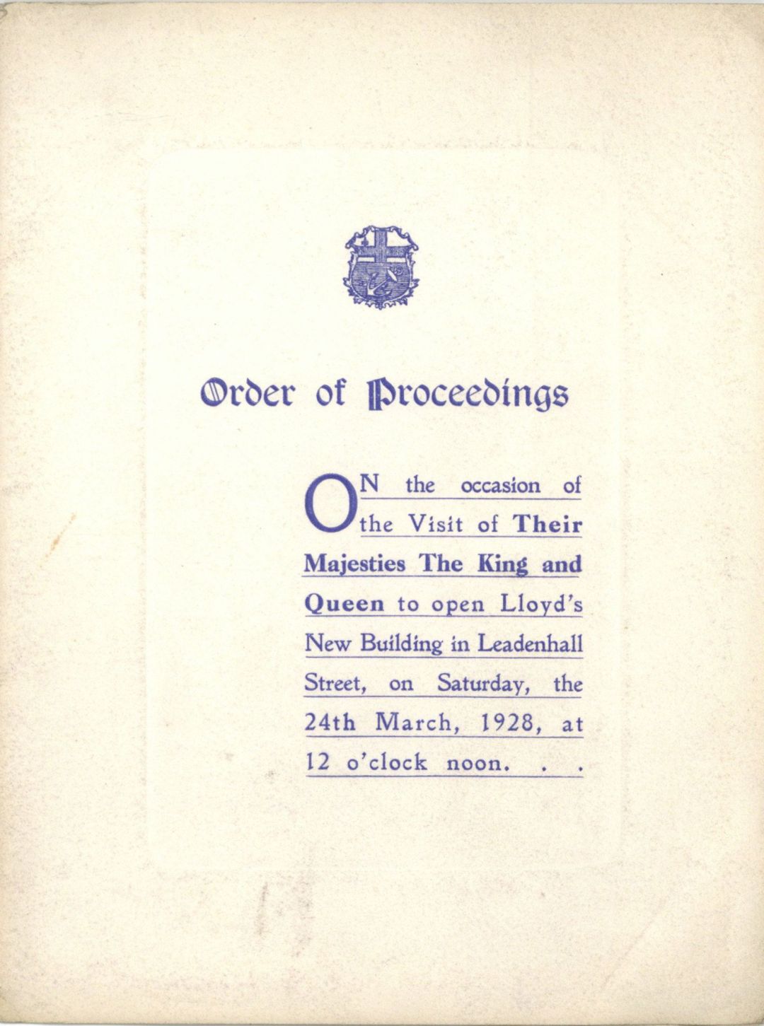 Lloyd's of London Order of Proceedings dated 1928 - London, England