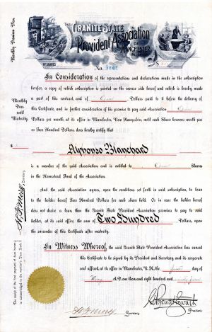 Contract with the Granite State Provident Association of Manchester, N.H. dated 1894 - Americana