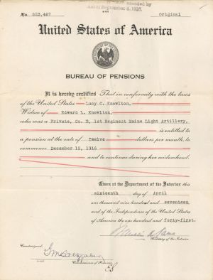 Bureau of Pensions  -  1916 dated Americana